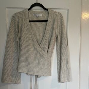 Ribbed Wrap Sweater in Light Gray